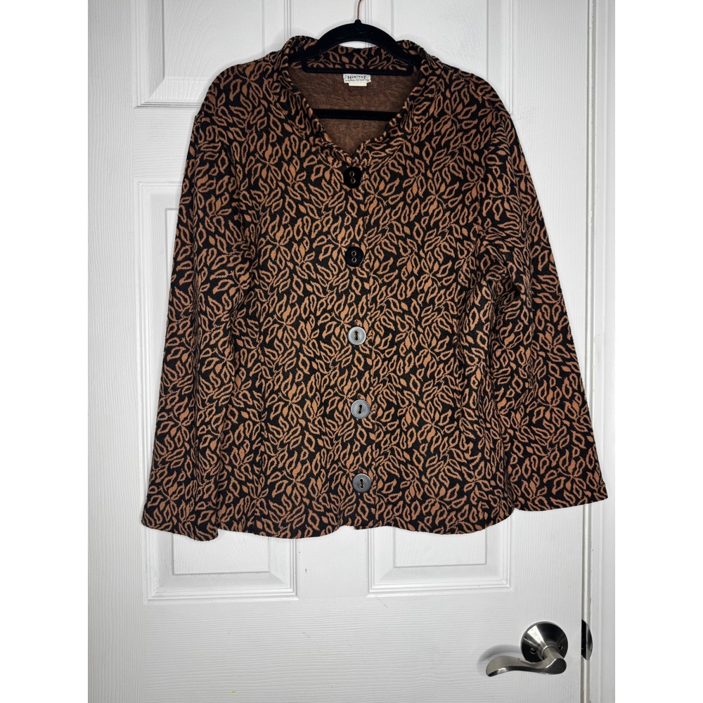 HABITAT‎ Art to Wear Brown\Black Button  Front Jacket Size L Lagenlook